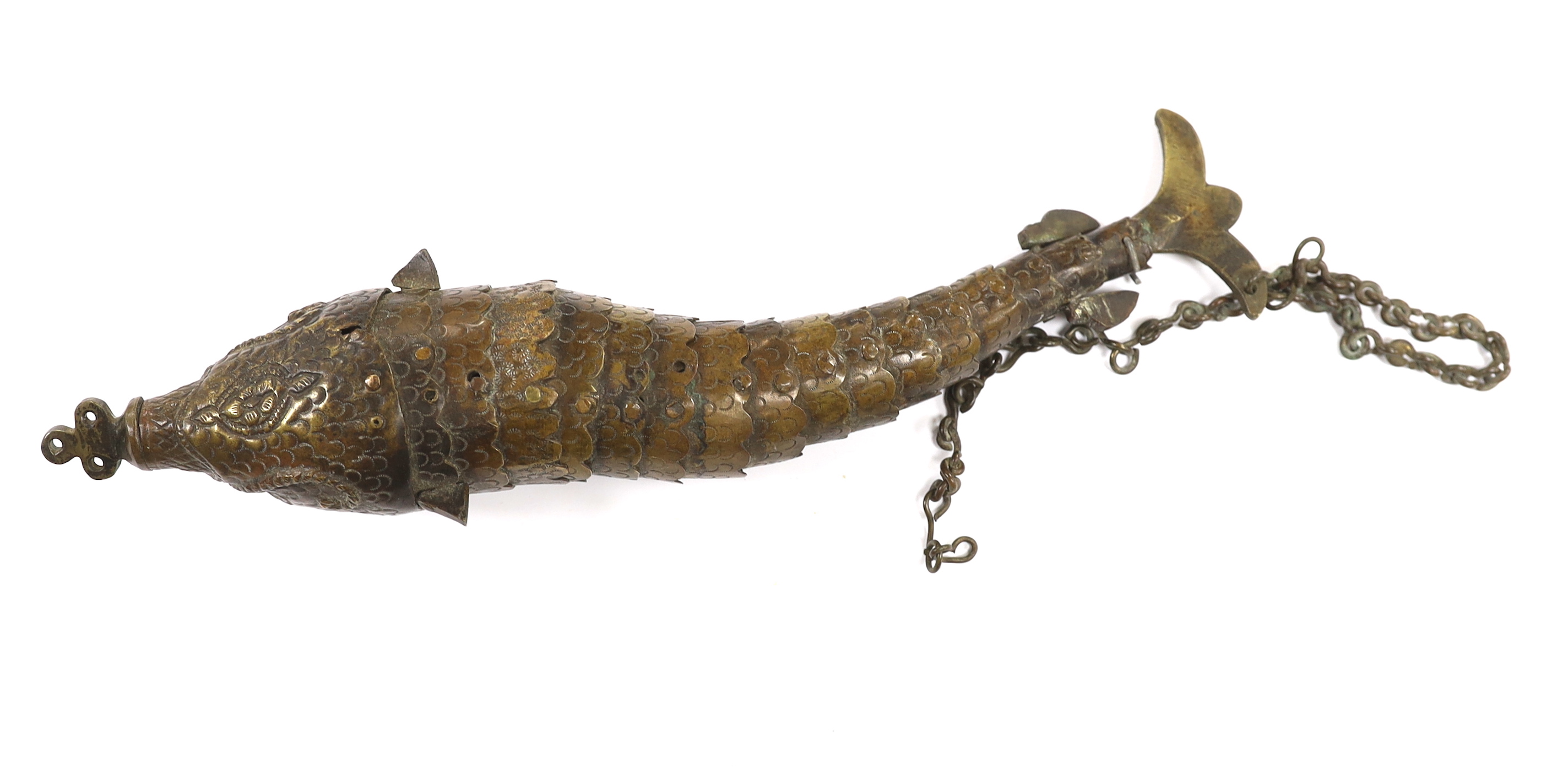 An articulated oriental spice box in the form of a fish, 30cm